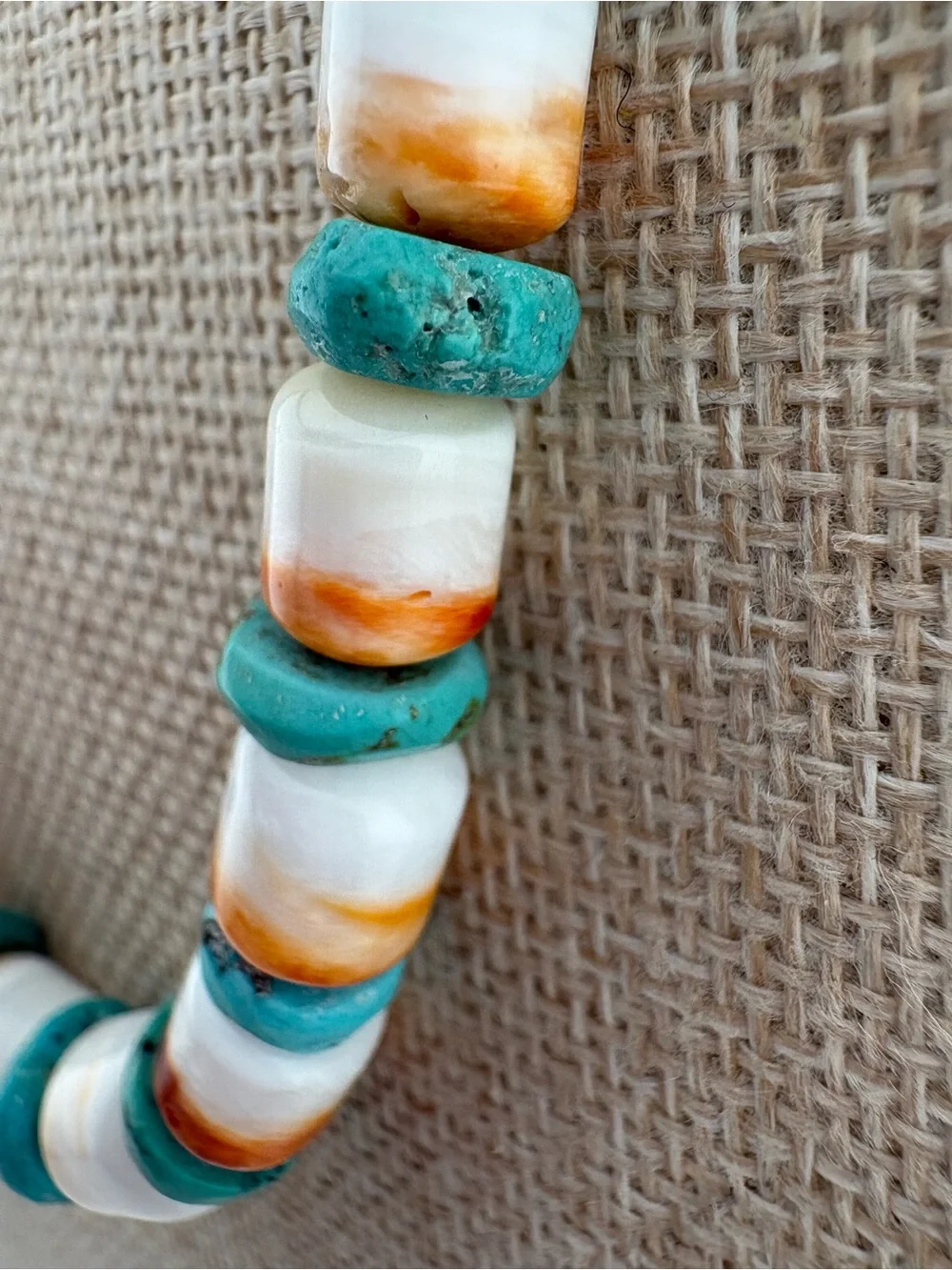 Spiney Oyster and Heishi Turquoise Beaded Necklace. - Picture 4 of 6